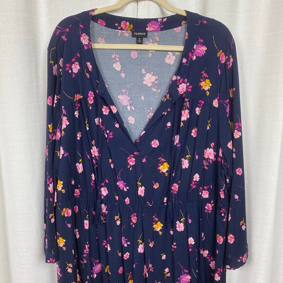 Torrid Blue Floral Challis Midi Dress Sz.4 - Picture 3 of 12